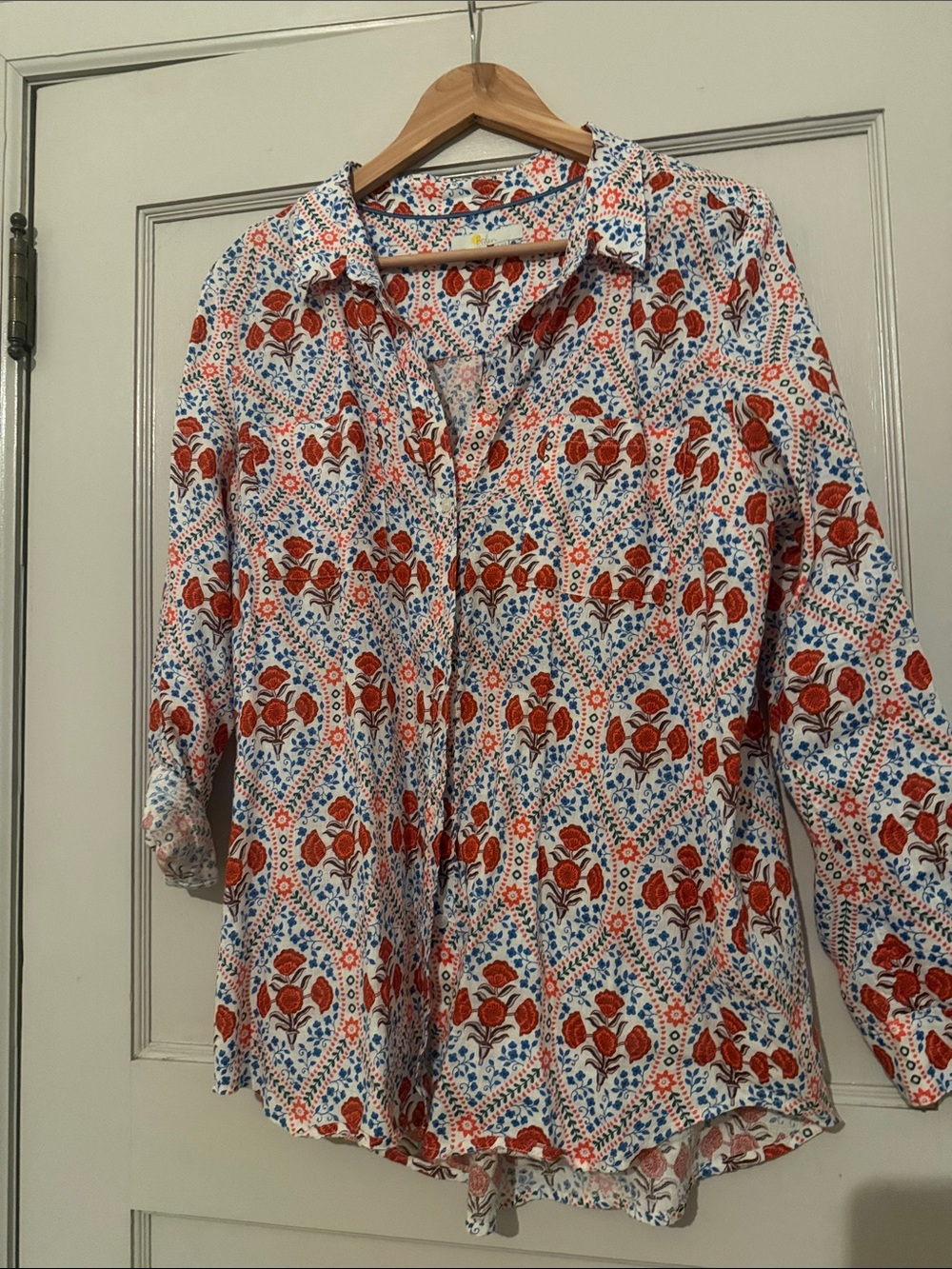 Biden Women’s Red Floral Button-Down Shirt - Lighweight